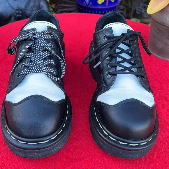 🏴Dr. Martens MIE Vintage Black & White Chunky Platform Oxfords UK 5 - Picture 8 of 17